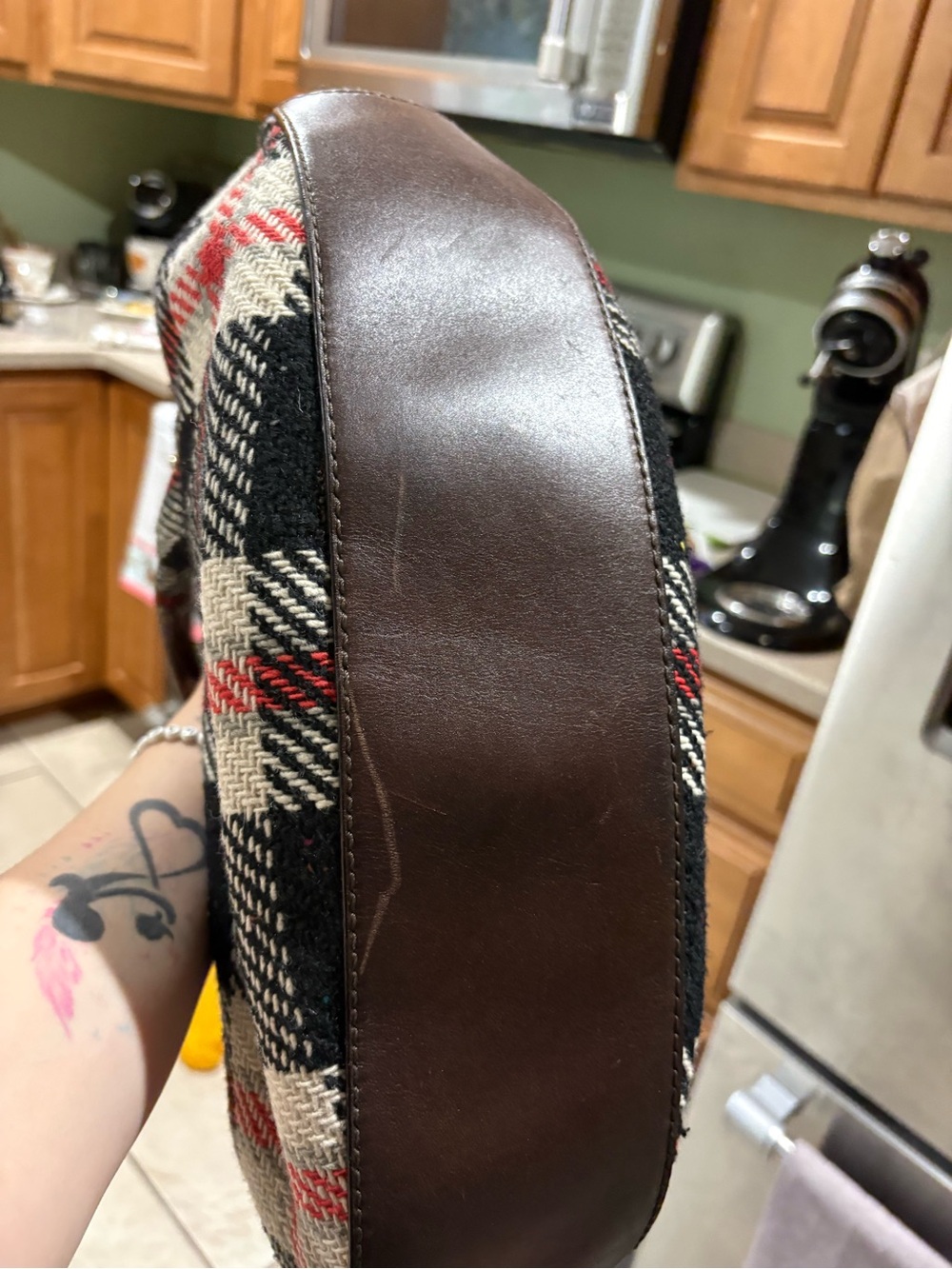 kate spade Black, White & Red Plaid Wool Hobo Bag - Picture 6 of 12